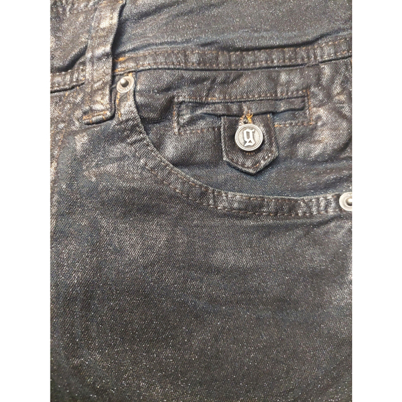 John Galliano Embossed G Midnight Blue Coated Cotton Sparkle Cropped Jeans Sz 25 - Picture 14 of 16